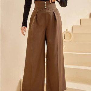 SHEIN High-Waisted Mocha Solid Wide Leg Pants